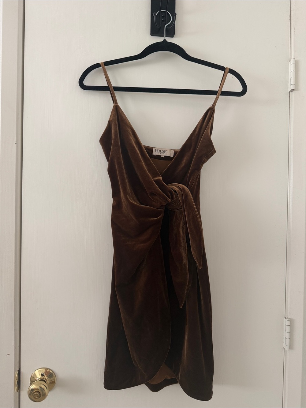 House of CB Brown Velvet Twist-Knot Midi Dress